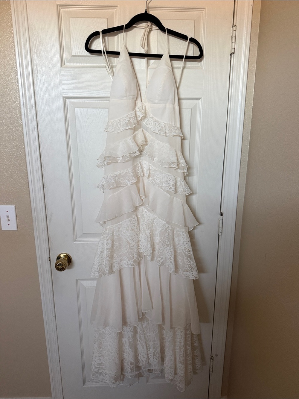 Windsor Ivory Tiered Lace Halter Maxi Dress